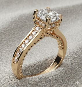 Anillo de Compromiso con Diamante Cultivado en Laboratorio, Oro de 14K, Corte Redondo, Banda Pavé, Fabricante de Joyería Personalizada, OEM, ODM - Product Image 1