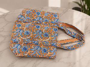 Ethically Sourced Indian Handmade Paisley Cotton Durable Water Resistant Floral <b>Shoulder</b> Tote Bag Eco-Friendly Fold Beach - Product Image 4