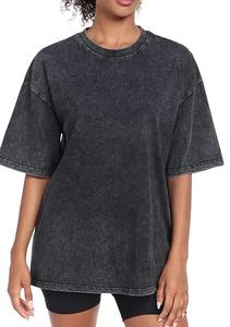 เสื้อยืดผู้หญิงสไตล์วินเทจลำลอง ผ้าฝ้ายฟอกสี ทรงสั้น ระบายอากาศได้ดี เป็นมิตรกับสิ่งแวดล้อม ป้องกันรอยยับ พร้อมโลโก้ด้านหน้า รับผลิตแบบ OEM - Product Image 4