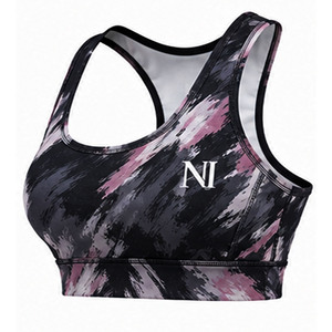 Women's Printed Racerback Sports Bra Scoop Neck Medium Support Yoga Fitness Top With Logo Front Breathable Spandex Polyester - Product Image 3