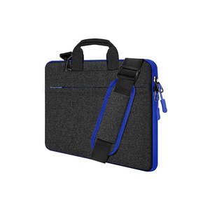 Étui pour ordinateur portable en nylon gris minimaliste avec bandoulière, fermeture éclair et poche avant, design souple unisexe - Product Image 4