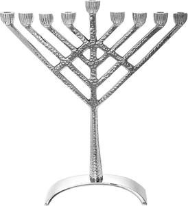 Menorá de Nueve Ramas Plateada con Textura Martillada, Candelabro Moderno Judío para Hanukkah, Diseño Escultural - Product Image 1