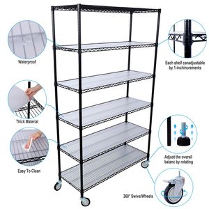 6000lbs Capacity 6-Tier NSF Metal <b>Wire</b> Shelving Unit Heavy Duty Storage <b>Rack</b> Adjustable <b>Rack</b> Wheels <b>Shelf</b> Liners 6000lbs - Product Image 2