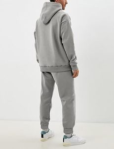 Men's Gray Hooded <b>Tracksuit</b> Set Solid Color Cotton Full Length Casual Wear With Side Pockets Drawstring Closure Autumn Style - Product Image 4