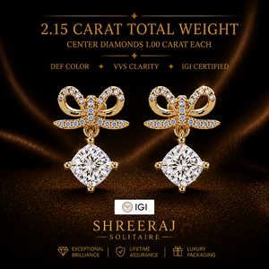 Classic Bow Ribbon Pave Dangle Earrings 14k Pure Gold Rhodium Plated <b>Cushion</b> Cut Lab Grown Diamond 2.10 CTW IGI Certified - Product Image 2