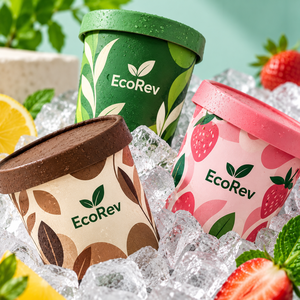 Vasos para Helado EcoRev de 500 ml, Compostables, de Papel de Una Sola Pared, con Diseño de Hojas Impresas Digitalmente, Aptos para Alimentos - Product Image 6