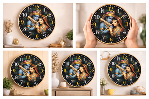 นาฬิกาแขวนผนังลายพระราชาคริชนาเคลือบทองพร้อมพิมพ์ดิจิทัล - ของตกแต่งบ้านระดับพรีเมียมสำหรับวันแม่และวันคริสต์มาส - Product Image 3