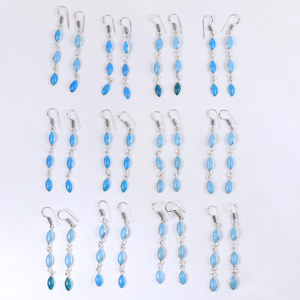 Pendientes Colgantes de Calcedonia Azul al por Mayor, Gema Natural en Forma de Marquesa, Chapados en Plata de Ley 925, Joyería de Moda Hecha a Mano - Product Image 4