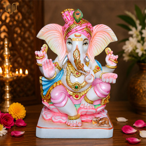 Marble Ganesh <b>Statue</b> with Royal Turban 18" Inch | Handcrafted Lord Ganesha Idol on Lotus Base | Premium Marble Ganpati Murti for - Product Image 1