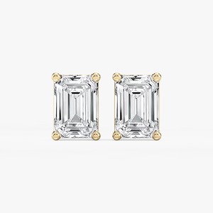 Pendientes de Diamantes Cultivados en Laboratorio con Corte Esmeralda de 2.00 CTW, Certificados por IGI, Oro Sólido de 14K, Clásicos Solitarios con Cierre de Rosca para Mujer - Product Image 1