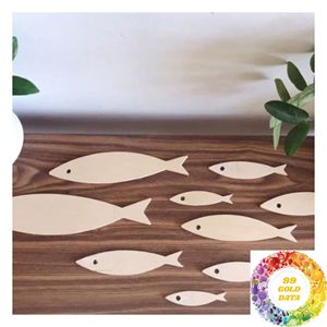 Décoration de poisson en bois style côtier méditerranéen, 9-19 cm, peint et naturel, pour la maison - Product Image 1