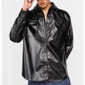 Chemises en cuir boutonnées décontractées coupe ample, chemise en cuir premium entièrement doublée, nouvelle collection hiver, pour usage extérieur, avec logo, pour hommes - Product Image 1