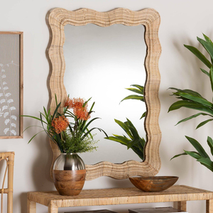 Arch <b>hanging</b> <b>mirror</b> living room hallway boho decoration hand woven rattan frame wall <b>mirrors</b> - Product Image 4