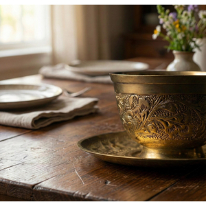 Wholesale Brass <b>Cups</b> and <b>Saucers</b> with Handcrafted Traditional Indian Designs Perfect for Gifting and Dining Accessories Supplies - Product Image 5