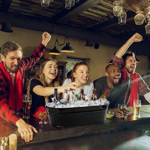 Matte Black Oval Galvanized Steel <b>Ice</b> Bucket With Wire Side Handles Ribbed Party Wine, Beer Chilling Beverage Tub For Serving - Product Image 6