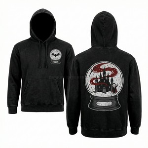 <b>Black</b> Vintage Wash Zip Hoodie Custom Men Heavyweight <b>Fleece</b> Hoody Gothic Mirror Graphic Print Streetwear Oversized Zip Hoodies - Product Image 4