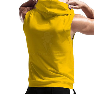 Vêtements de sport actifs pour hommes, sweat à capuche sans manches en coton mélangé, léger et avec poche avant - Product Image 3