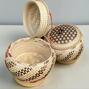 Cesta de bambú natural tejida a mano para arroz glutinoso, forma de calabaza, 6 pulgadas, doble capa, contenedor de alimentos de mimbre, proveedor - Product Image 1