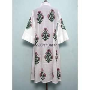 เดรสยาวลำลองสำหรับฤดูร้อน ผ้าฝ้าย 100% ไม่ถักทอ ลายดอกพิมพ์บล็อก แขนยาว เอวธรรมชาติ เป็นมิตรกับสิ่งแวดล้อม ซักได้ - Product Image 6