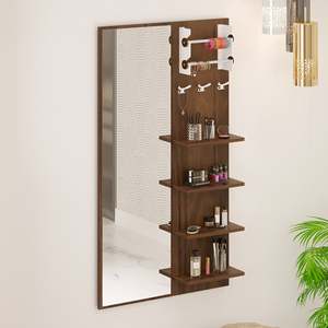 New Arrival Freddie Engineered Wood Wall Mount Dressing <b>Table</b> Organizer Makeup <b>Vanity</b> with <b>Mirror</b>, Storage Shelves. - Product Image 1