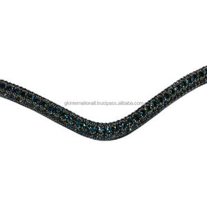 Bande de front de cheval en cuir sur mesure à vague profonde noire ou marron avec strass de luxe Aqua et cristaux clairs bande de front de chaîne en métal - Product Image 5