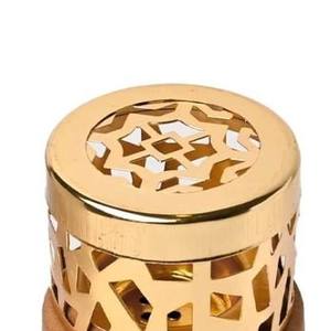 Minimalist Gold Metal Bakhoor Burner with Natural Wood Base Cylindrical Incense Censer for Oud Resin and Frankincense - Product Image 2