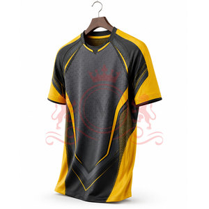 Maillot de football géométrique noir et jaune pour homme, manches courtes, col rond, polyester respirant, coupe athlétique, toutes saisons - Product Image 3