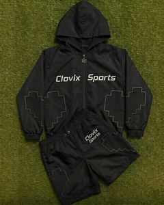 CLOVIX SPORTS Men Fashion Windbreaker Set <b>Zipper</b> <b>Jacket</b> with Shorts Lightweight Sportswear Tracksuit - Product Image 5