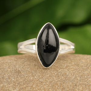 Anillos Minimalistas de Moda Cristiana en Plata de Ley 925 con Bisel de Ónix Negro Genuino en Forma de Marquesa de 8x16mm, Gran Venta - Product Image 3