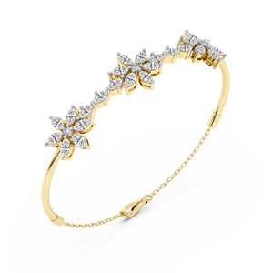 Bracelet ouvrable en or massif 14 carats avec diamant de laboratoire Flora Marquise de forme fantaisie (1 CT.) Tw. Bracelet certifié IGI pour fille - Product Image 4