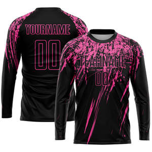Maillot de football personnalisé sublimé unisexe à manches courtes noir et rose avec impression du nom de l'équipe, coupe athlétique anti-transpiration pour adulte - Product Image 4