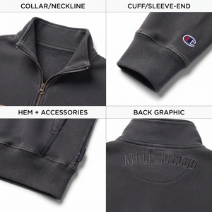 Sudadera de hombre personalizada con cremallera de un cuarto, estilo urbano, lavado vintage, forro polar cepillado/French Terry, anti-bolitas, con franja en el pecho (corte regular) - Product Image 4