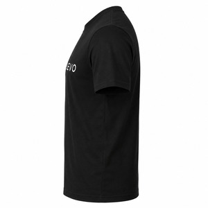 T-shirt en tricot noir à manches courtes pour homme avec bordure contrastante grise, col rond, coupe classique, sportif, imprimé uni, 100% coton - Product Image 3