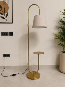 Lampe sur pied Art Déco moderne en or, faite à la main, avec abat-jour en tissu de lin, lampe de lecture en métal pour salon, décoration d'intérieur - Product Image 3