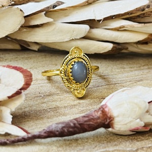 Hot Selling Grey Moonstone Boho Brass Jewelry 18k Gold Plated <b>Ring</b> For Women’s Vintage Ornate <b>Statement</b> Wholesale Handmade <b>Ring</b> - Product Image 3