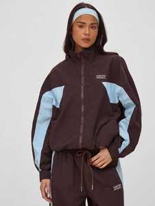 ONETEN APPARELS <b>Women</b> 2 in 1 Color Block Fleece Tracksuit Set Stand <b>Collar</b> Zip up Jacket Drawstring Pants Sporty Loose Fit - Product Image 1