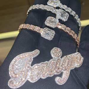 925 Silver Moissanite <b>Bracelet</b> Bangle Baguette Cut Claw Setting <b>Name</b> Letter Jewelry for Women and Unisex - Product Image 3