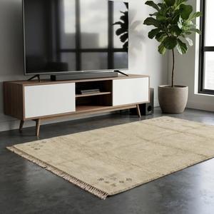 Alfombra de Lana Hecha a Mano de Primera Calidad, Diseño Tribal Minimalista con Flecos para Decoración de Sala de Estar y Dormitorio - Product Image 4