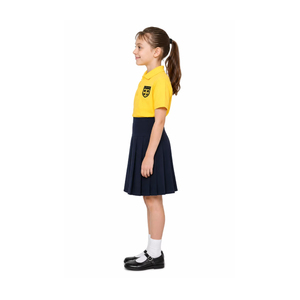 Ensemble d'uniformes scolaires de qualité supérieure pour filles avec un t-shirt polo jaune et une jupe plissée bleu marine, tenue scolaire élégante pour filles - Product Image 5