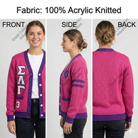 Cardigan personnalisé pour femmes Sorority Sigma Gamma Lambda, avec logo brodé en chenille, col en V, en acrylique épais, motif lettres grecques