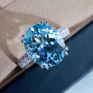 แหวนอะความารีนทรงฮาโล แฮนด์เมด ซานตา มาเรีย ทองคำขาว 18K เครื่องประดับหรูหรา สำหรับงานหมั้น งานแต่งงาน ของขวัญสำหรับผู้หญิง - Product Image 1