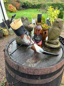 Premium Viking <b>Drinking</b> Horn Gift Set Engraved Polished with Wooden <b>Stand</b> Animal Style Eco-Friendly for Medieval Festivals Mead - Product Image 2