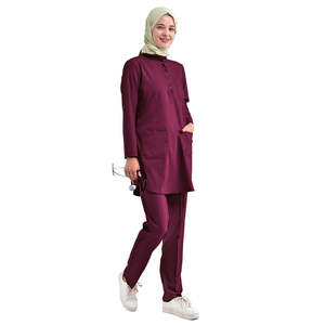 Conjunto de Uniforme Médico de Mezclilla con Hiyab Modesto, Manga Larga, Uniforme de Enfermera Musulmana con Bolsillos - Product Image 2