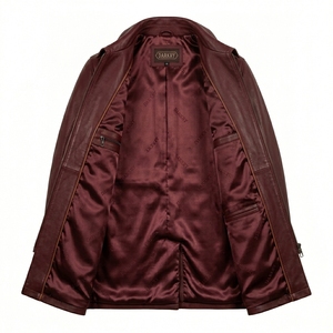 Manteau en cuir véritable bordeaux patchwork en peau de vache avec fourrure pour homme, style western vintage, vente en gros, fabricant Darkry - Product Image 5