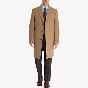 Manteau long en toile de laine pour homme, coupe ajustée, doublure en vraie fourrure de renard, col rabattable, séchage rapide, respirant, logo personnalisé - Product Image 1