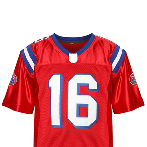 <b>Red</b> American Football Jersey V-Neck Short Sleeve Mesh Breathable Uniform Number 16 for Men Adult All Seasons - Product Image 3