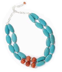 Collar de Resina con Cuentas Turquesas para Mujer, Joyería de Estilo Lindo, Accesorio para Fiesta, Doble Hilo con Cuentas Naranjas, Modelo APEX ALIGN - Product Image 3