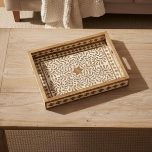 Plateau élégant en os incrusté, fait main, de luxe, pour le service et la décoration de la maison, plateau bohème en os incrusté au meilleur prix - Product Image 1