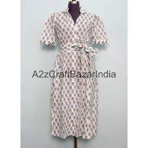 Vestido Midi Ecológico para Mujer, 100% Algodón, Estampado Floral, Corte en A, Cuello en V, Mangas Cortas, Bolsillos, Decoración con Botones, Tela Lavable - Product Image 1