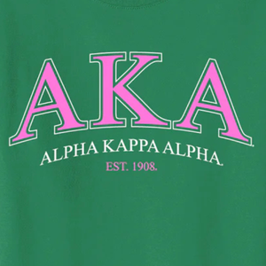 T-shirt AKA College Letter en coton vert, col rond, manches courtes, graphique brodé, doux, respirant, décontracté, unisexe - Product Image 2